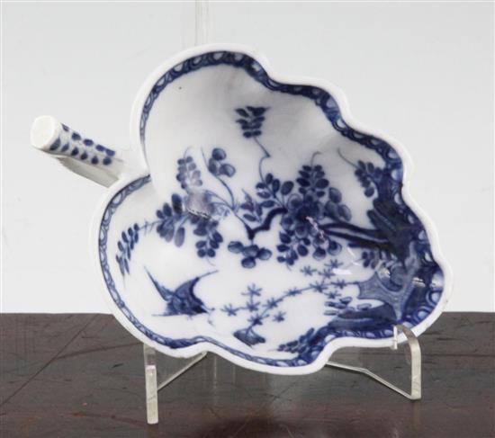 A Meissen Fels und Vogel blue and white leaf shaped dish, c.1730, length 13.3cm